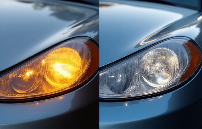 Headlight restoration showing before and after results